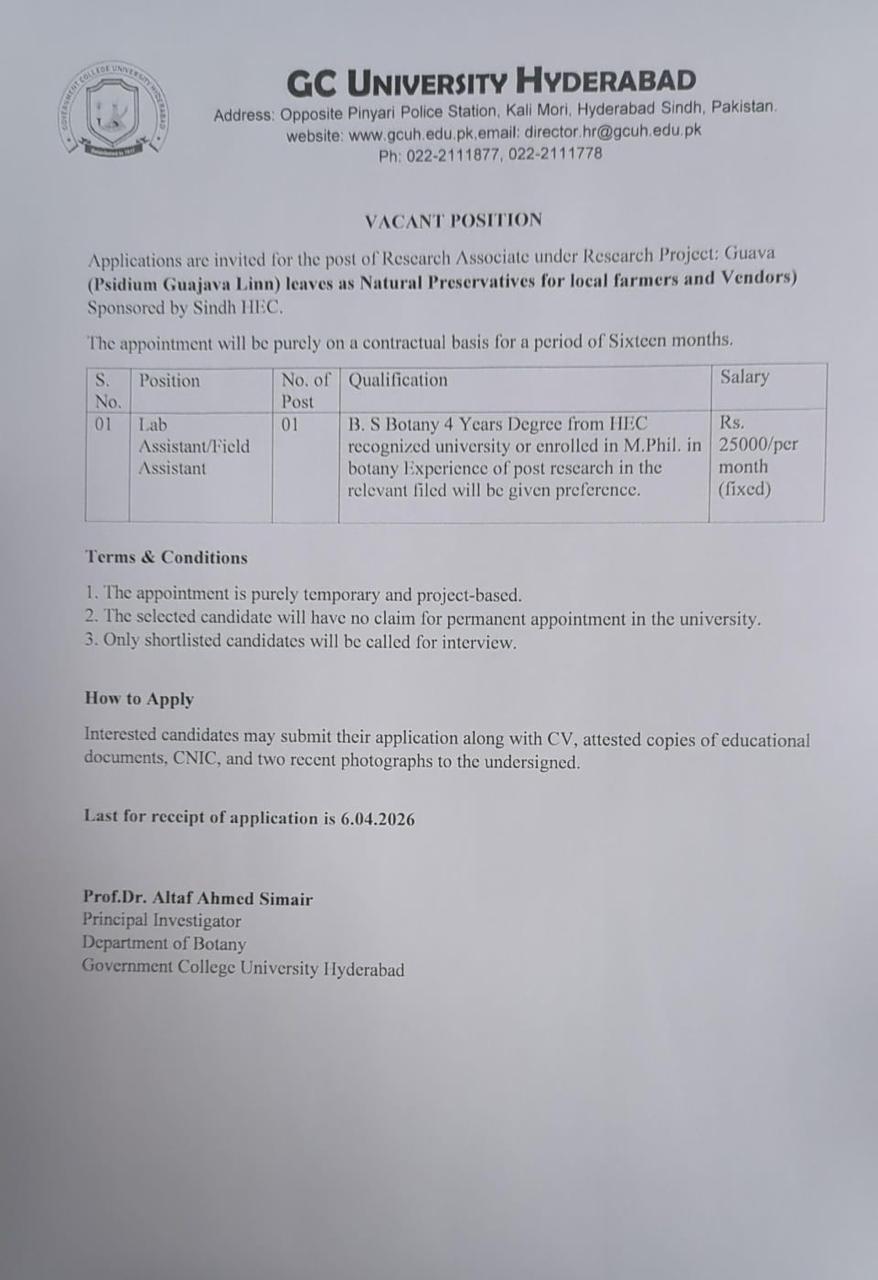 Research Associate under Research Project: Guava (Psidium Guajava Linn) leaves as Natural Preservatives for farmers and Vendors)